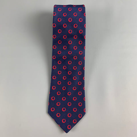 DRAKES LONDON Navy Red Circles Silk Tie