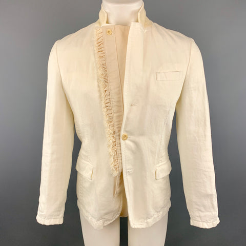 SACAI Poitrine Taille S Blanc Cassé Coton/Lin Encoche Revers Panneau À Volants Sport Manteau