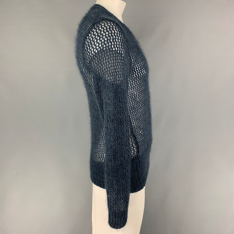 JOHN BARTLETT Size L Navy Textured Knit V-Neck Sweater