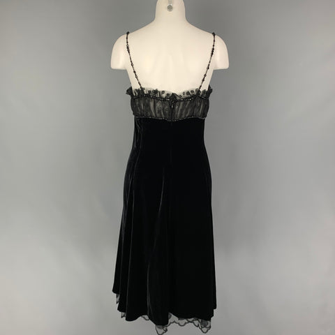 GUY LAROCHE Taille 10 Robe de cocktail à bretelles spaghetti en maille de soie viscose noire