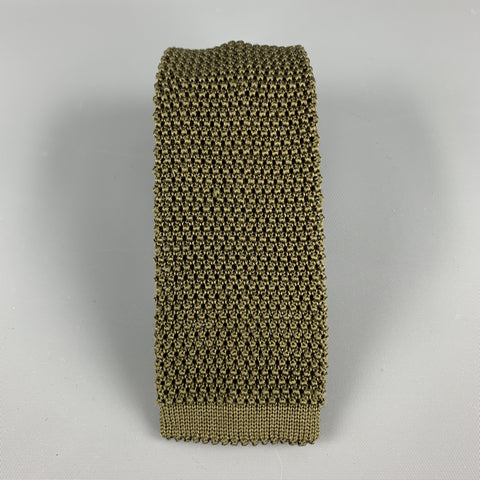 CHARVET Knitted Textured Olive Silk Tie