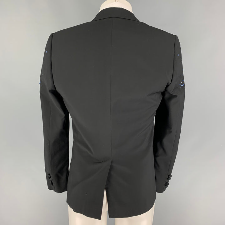 EMPORIO ARMANI SS 20 STARS Limited Edition Size 38 Black Beaded Wool Peak Lapel Sport Coat