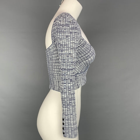 SELF-PORTRAIT SS 21 Size S Blue & Grey Viscose Blend Marbled Crossover Casual Top