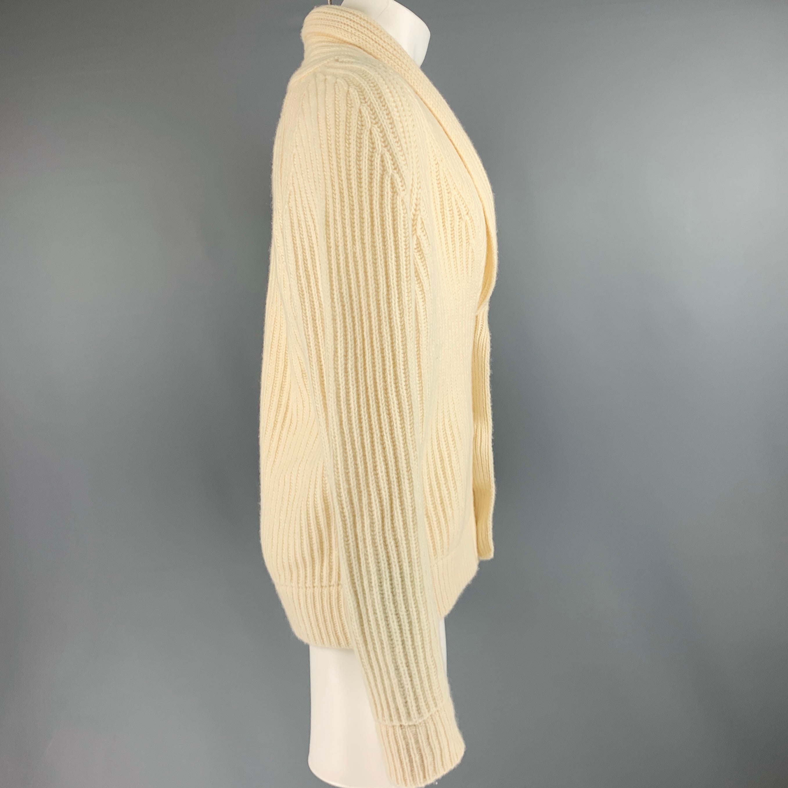 MAISON MARTIN MARGIELA Size M Cream Knit Wool Shawl Collar