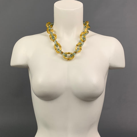 STAUER Aqua & Gold Tone Chain Link Glass Necklace