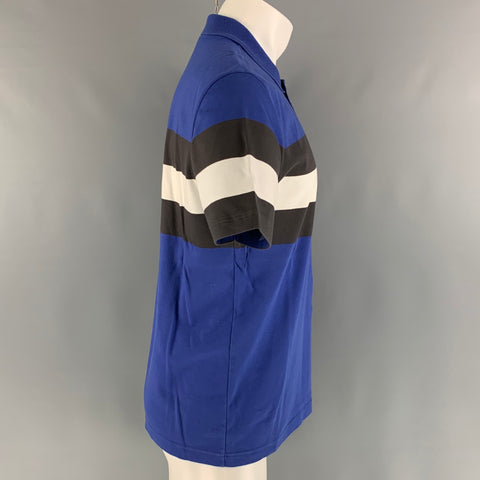 LOUIS VUITTON Size M Blue Black & White Stripe Cotton Buttoned Polo