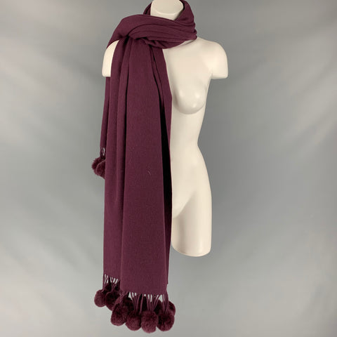 LA FIORENTINA Burgundy Wool Fur Pom Pom Scarf