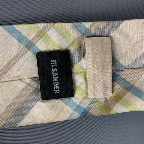 JIL SANDER Corbata de seda a cuadros azul amarillo