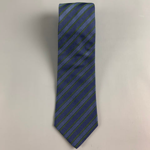 LUCIANO BARBERA Navy Green Diagonal Stripe Silk Tie