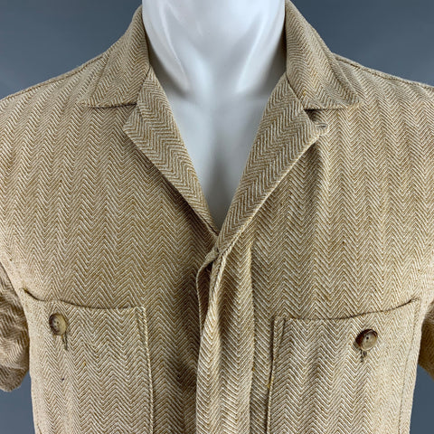 MR. TURK Size M Beige Cream Herringbone Cotton  Linen Jumpsuits