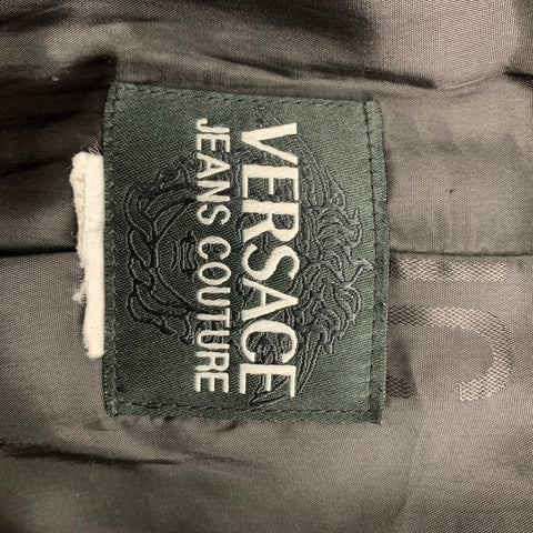 VERSACE JEANS COUTURE Size XL Grey & Black Tweed Faux Fur Lapel Coat