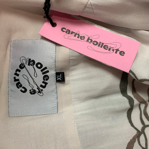 CARNE BOLLENTE Size XL Off White & Brown Print Viscose Camp Short Sleeve Shirt