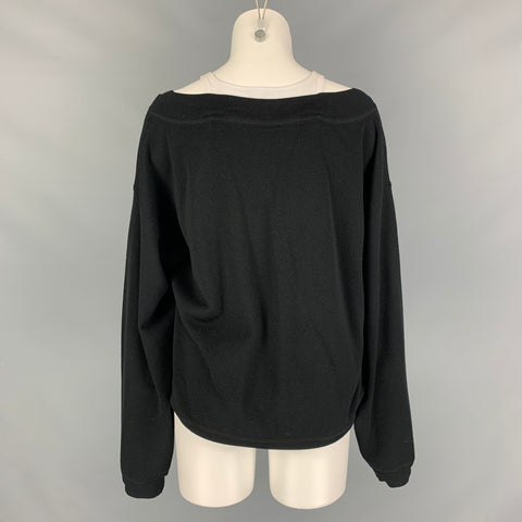 ALEXANDER WANG Size L Black White Merino Wool Off-Shoulder Pullover