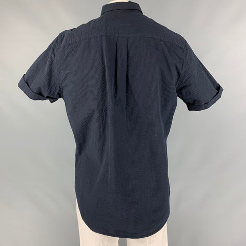 NORSE PROJECTS Size L Navy Seersucker Cotton Short Sleeve Shirt