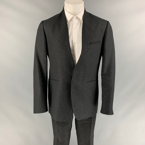 ETRO Size 40 Black & Navy Jacquard Silk Blend Collarless Suit