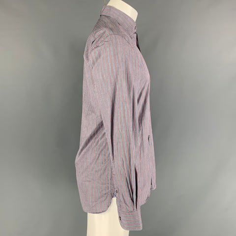 ERMENEGILDO ZEGNA Size M Grey &  Red Stripe Cotton Button Down Long Sleeve Shirt