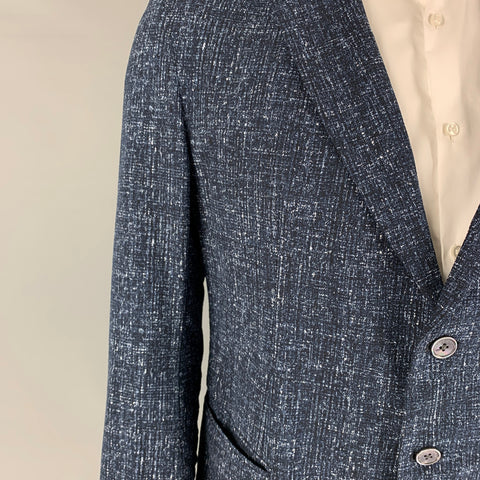 EMPORIO ARMANI Size 44 Navy White Heather Polyester Sport Coat