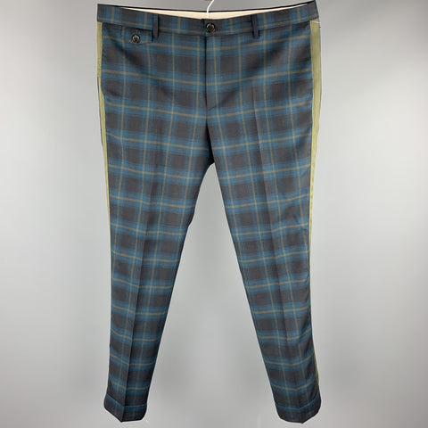 PS by PAUL SMITH Size 36 Teal & Olive Plaid Wool Zip Fly Dress Pants