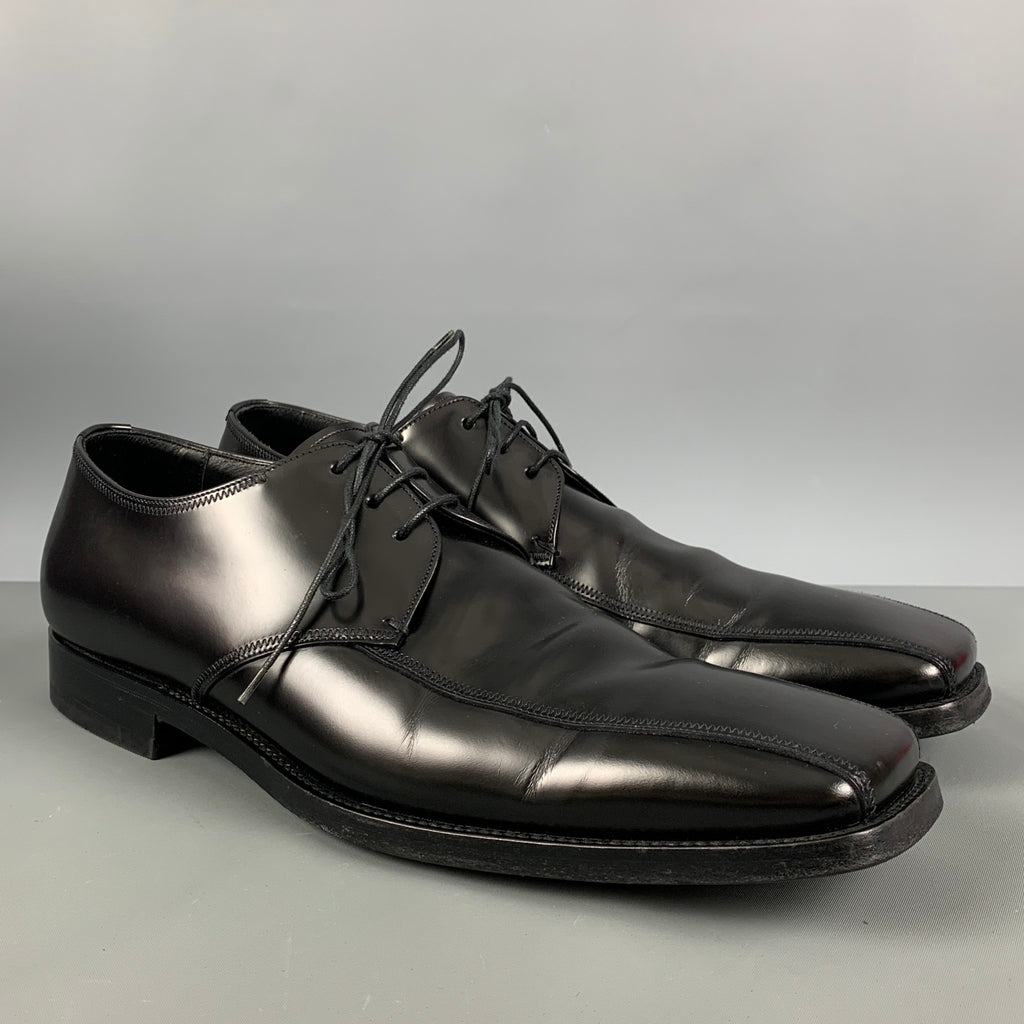 PRADA Size 10.5 Black Leather Square Toe Lace Up Shoes – Sui