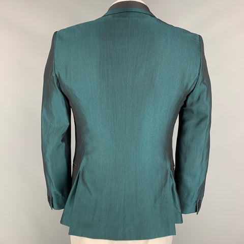 JUST CAVALLI Size 42 Green & Black Color Block Wool Blend Sport Coat