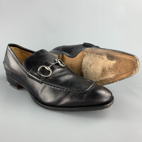 GUCCI Size 10.5 Black Leather Horsebit Loafers