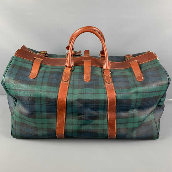 Vintage RALPH LAUREN Blackwatch Plaid Leather Trim Canvas Duffle Bag