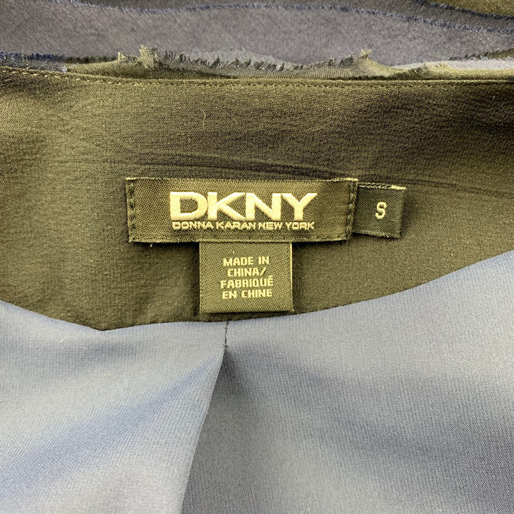 DKNY Size S Black & Blue Textured Silk Hook & Eye Jacket