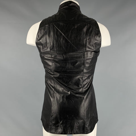 GARETH PUGH Size 36 Black Leather Sleeveless Short Sleeve Shirt