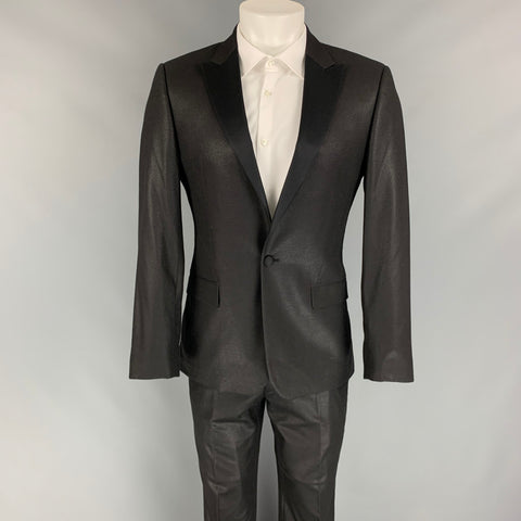 CALVIN KLEIN COLLECTION Size 36 Black Sparkle Wool Peak Lapel Tuxedo