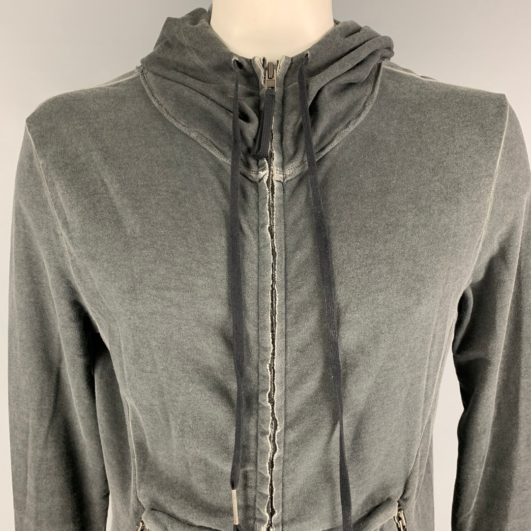 MANUEL MARTE Size L Grey Distressed Cotton Hoodie Sweatshirt