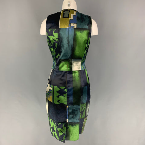 ETRO Size 6 Green Black Cotton Viscose Abstract Sleeveless Dress