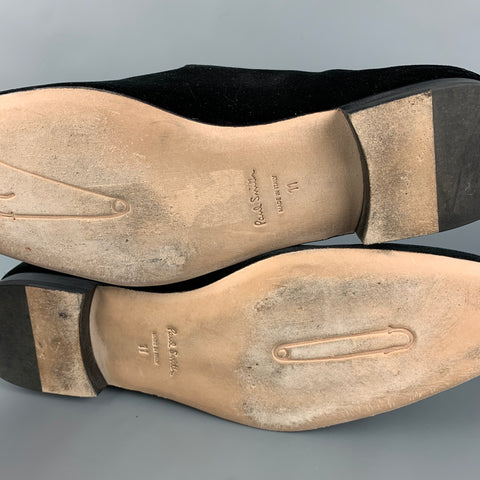 PAUL SMITH Size 12 Black Embroidery Velvet Slip On Loafers