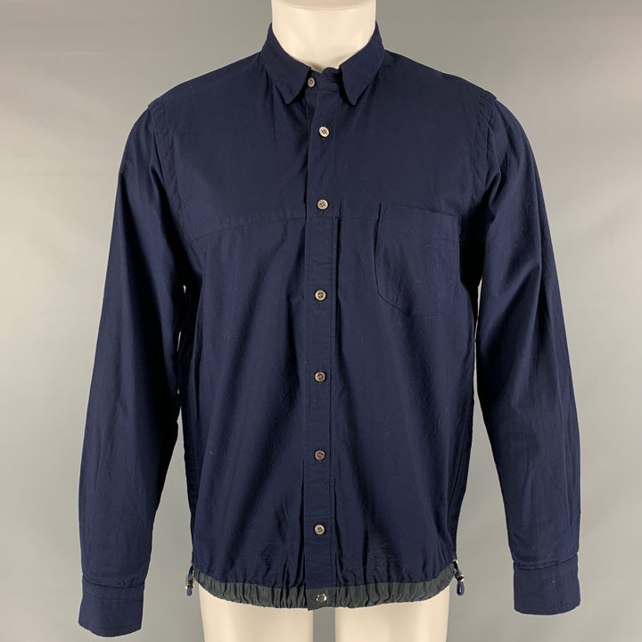 SACAI Size M Navy Solid Cotton Button Up Long Sleeve Shirt