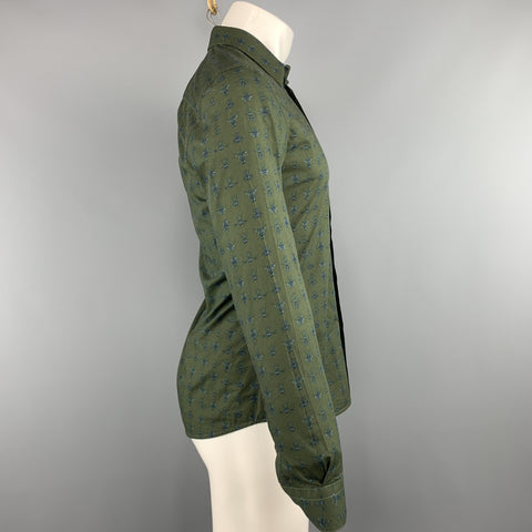 GIVENCHY Size S Olive Print Cotton Button Up Long Sleeve Shirt