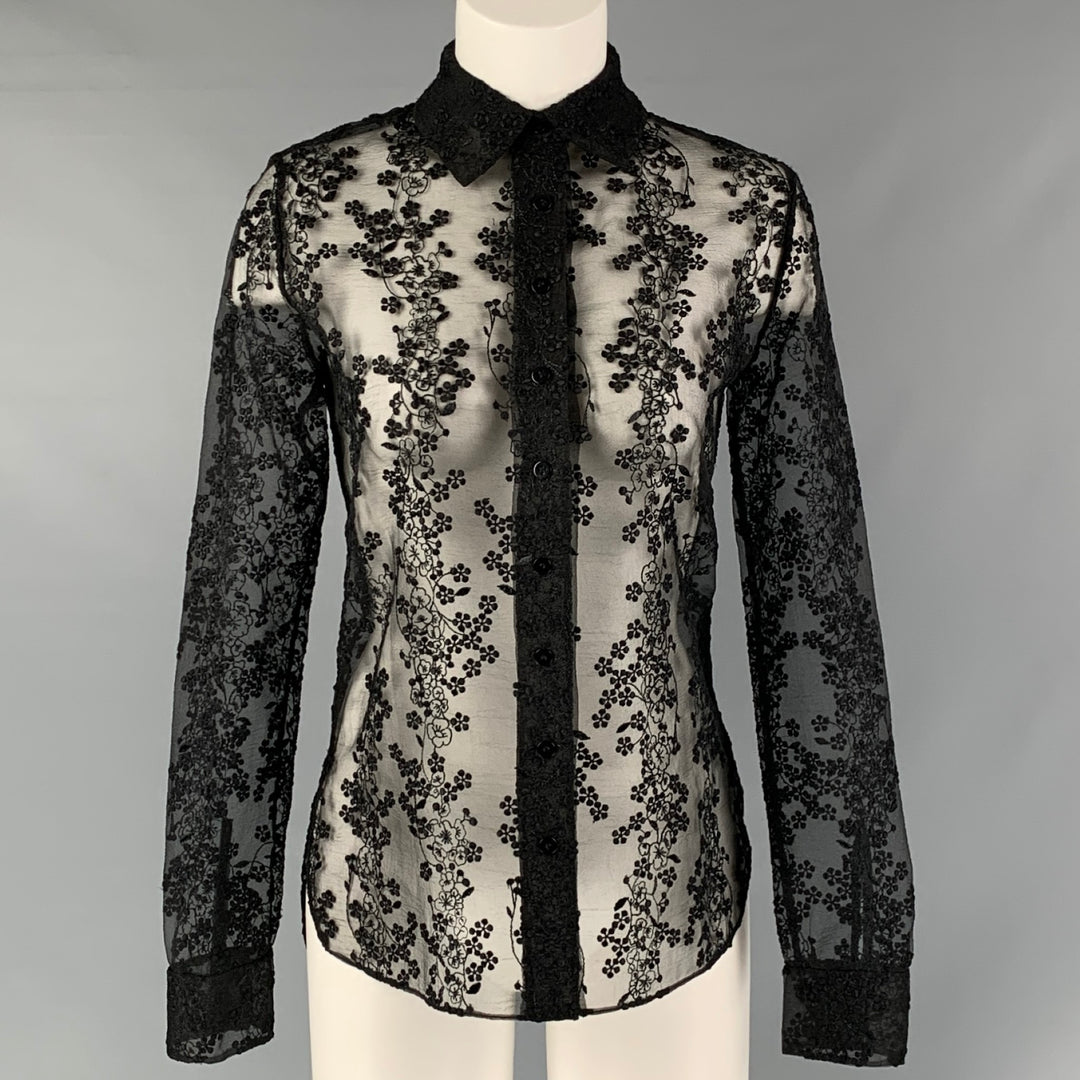 CARVEN Size 2  Black Lace Button Up Shirt