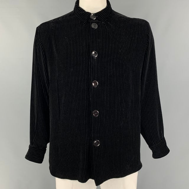 GIORGIO ARMANI Size XL Black Stripe Velvet Button Up Long Sleeve Shirt