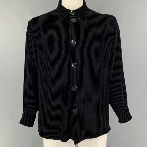 GIORGIO ARMANI Camisa de manga larga con botones de terciopelo a rayas negras talla XL