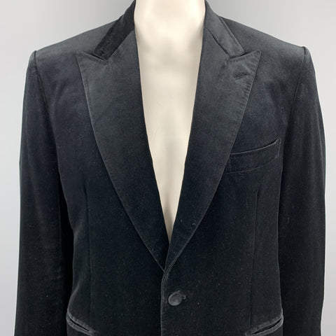 BRIONI Size 44 Regular Black Two Toned Cotton Velvet Peak Lapel Sport Coat