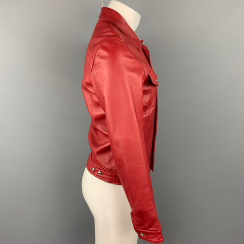 PAUL SMITH Size M Red Leather Trucker Jacket