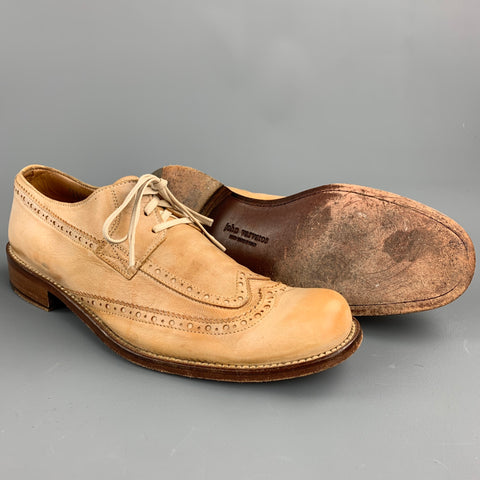 JOHN VARVATOS Talla 8.5 Zapatos con cordones y punta de ala de cuero perforado color canela