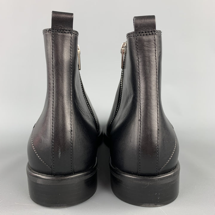 CoSTUME NATIONAL Size 11 Black Leather Side Zippers Boots