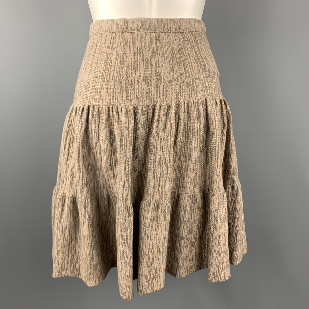 FENDI Size M Taupe Heathered Wool Blend Tiered Ruffle Skirt