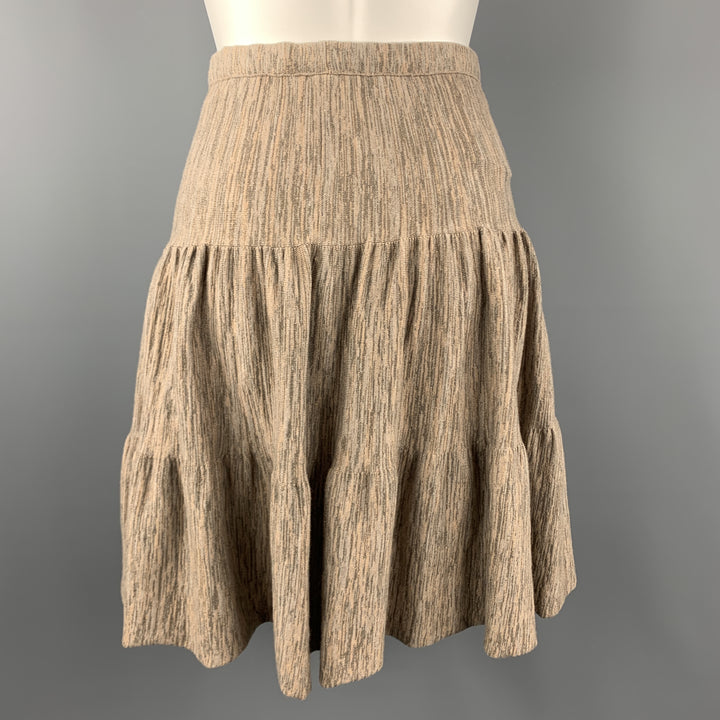 FENDI Size M Taupe Heathered Wool Blend Tiered Ruffle Skirt