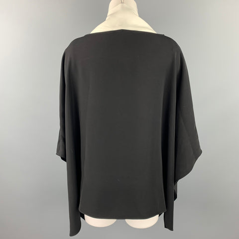 CAROLINA HERRERA Talla M Blusa tipo túnica de poliéster blanco y negro con cuello chal