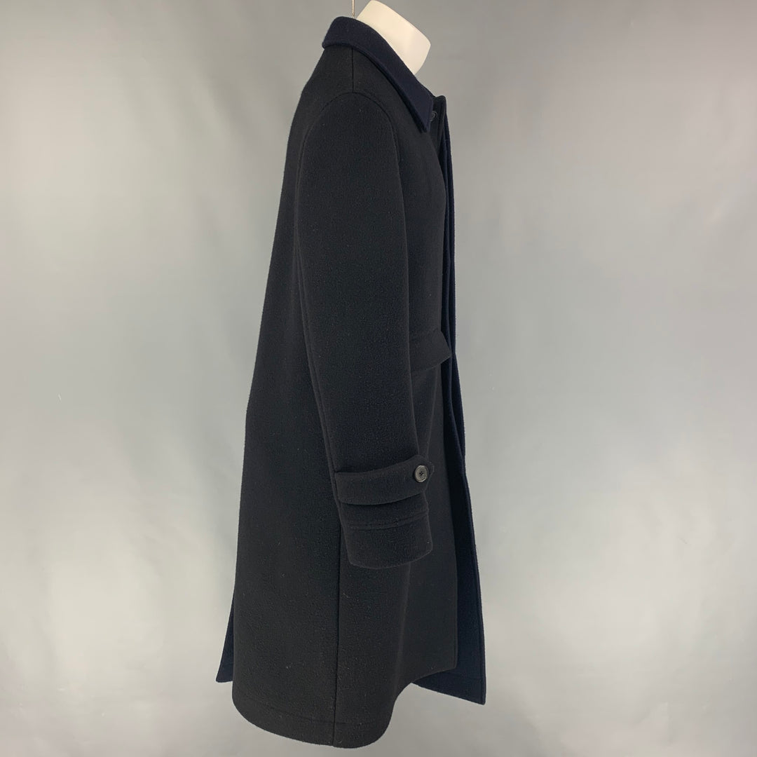 LOEWE Size 38 Navy Black Two Toned Wool Cashmere Asymmetrical Coat