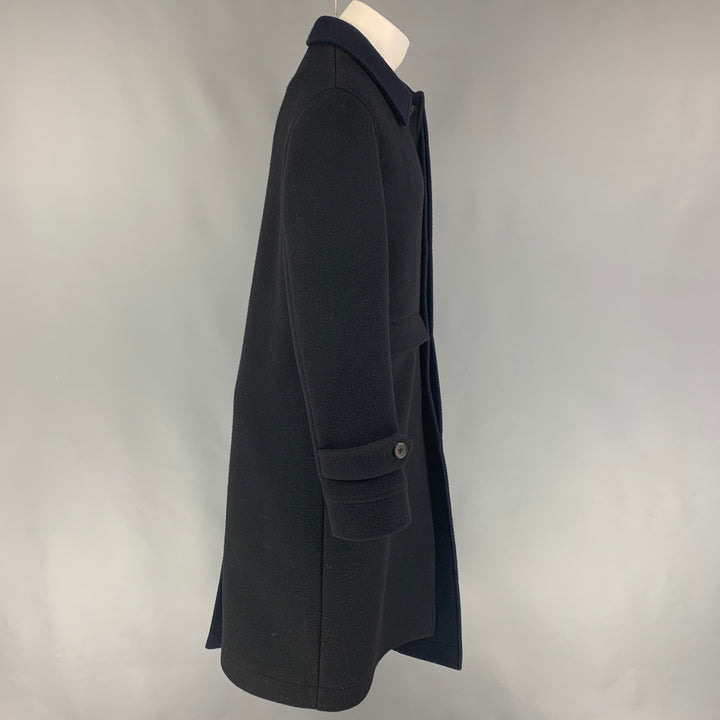 LOEWE Size 38 Navy Black Two Toned Wool Cashmere Asymmetrical Coat