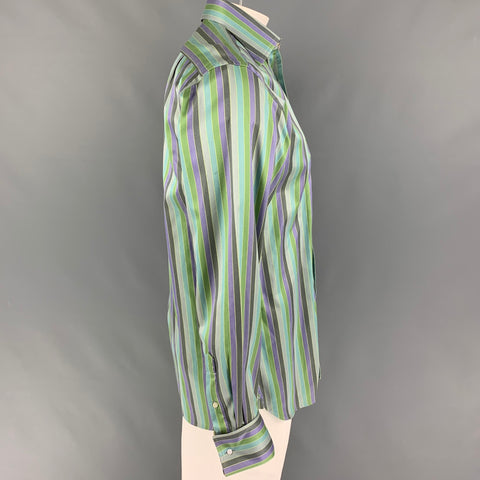 TED BAKER Size M Green Purple Stripe Cotton French Cuff Long Sleeve Shirt