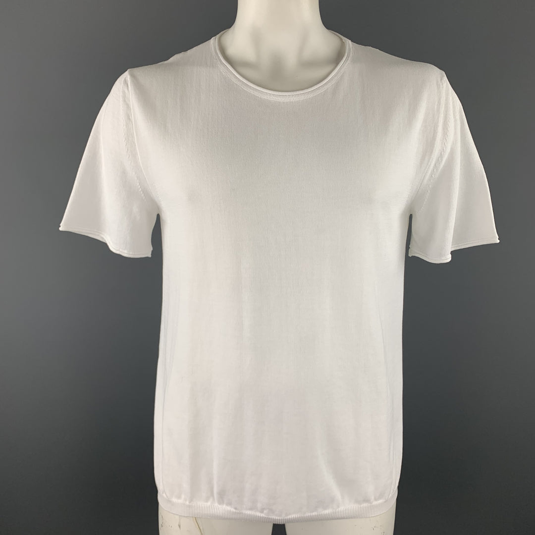 ELEVENTY Size XL White Knitted Cotton Crew-Neck T-shirt
