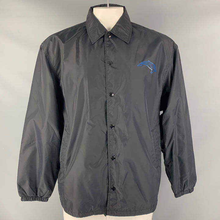 UNDERCOVER  Size L Black Multi-Color Cartoon Polyester Snaps Coat