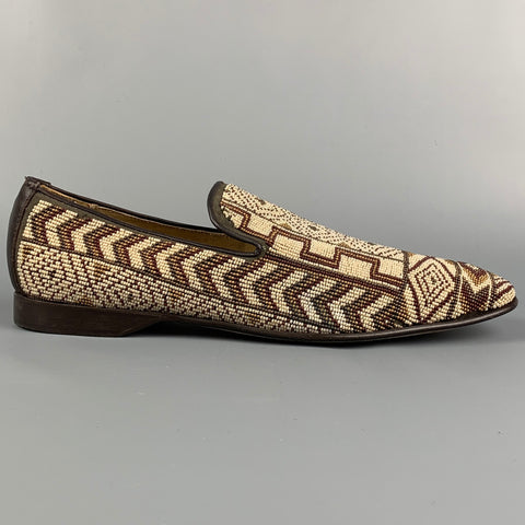 DONALD J PLINER Size 11.5 Taupe & Brown Beaded Leather Slip On Loafers